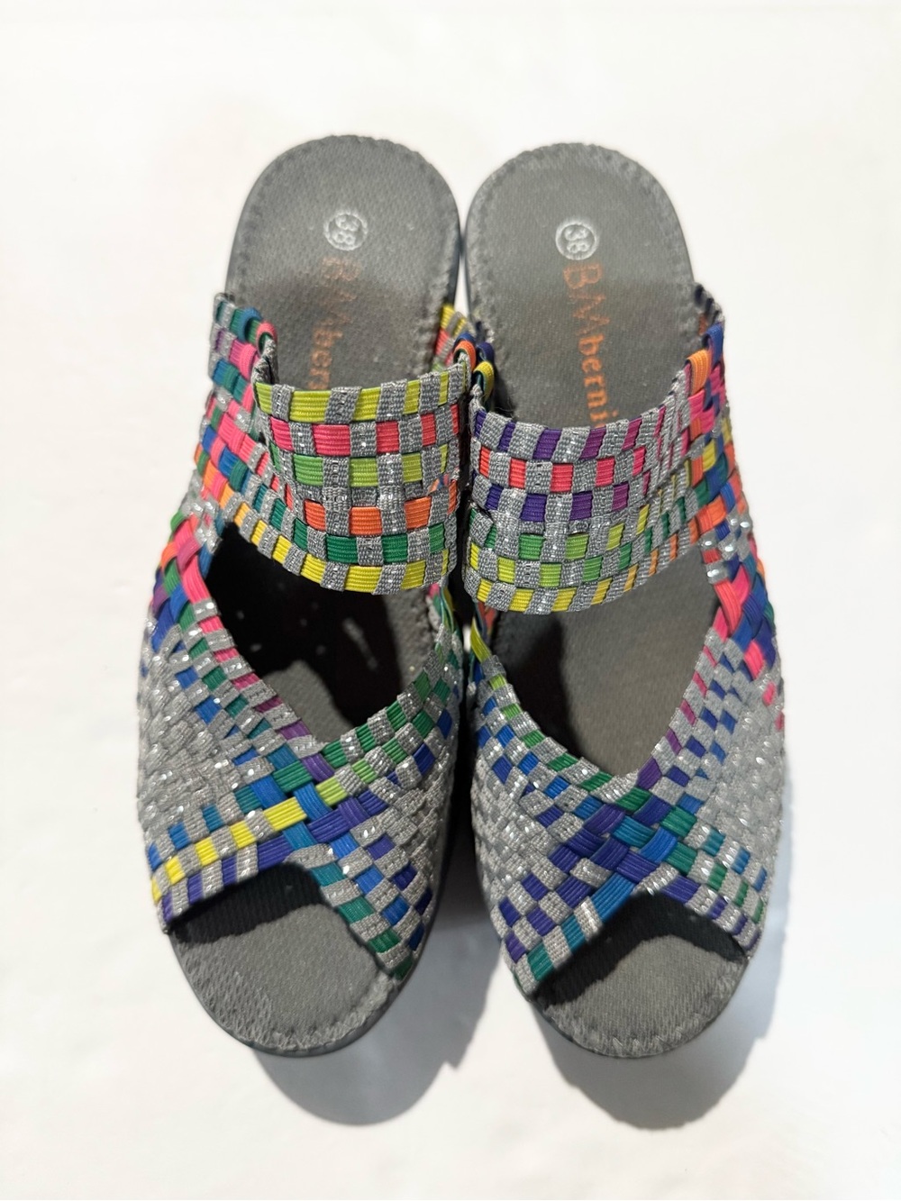 Bernie Mev “Comfi” Multicolor Open Toe Wedge Shoes Size 38 / 7 US - Picture 2 of 5